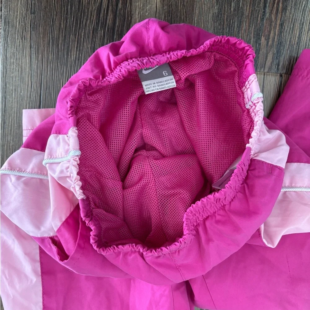 Y2K 2009 Nike Track Pants Girls 6 Pink Side Stripe Windbreaker Embroidered Logo - Picture 7 of 15